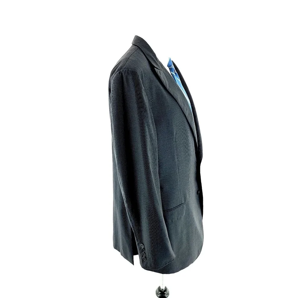 Ermenegildo Zegna Neiman Marcus Wool 2 Button Suit Jacket Black 42L Striped Mila